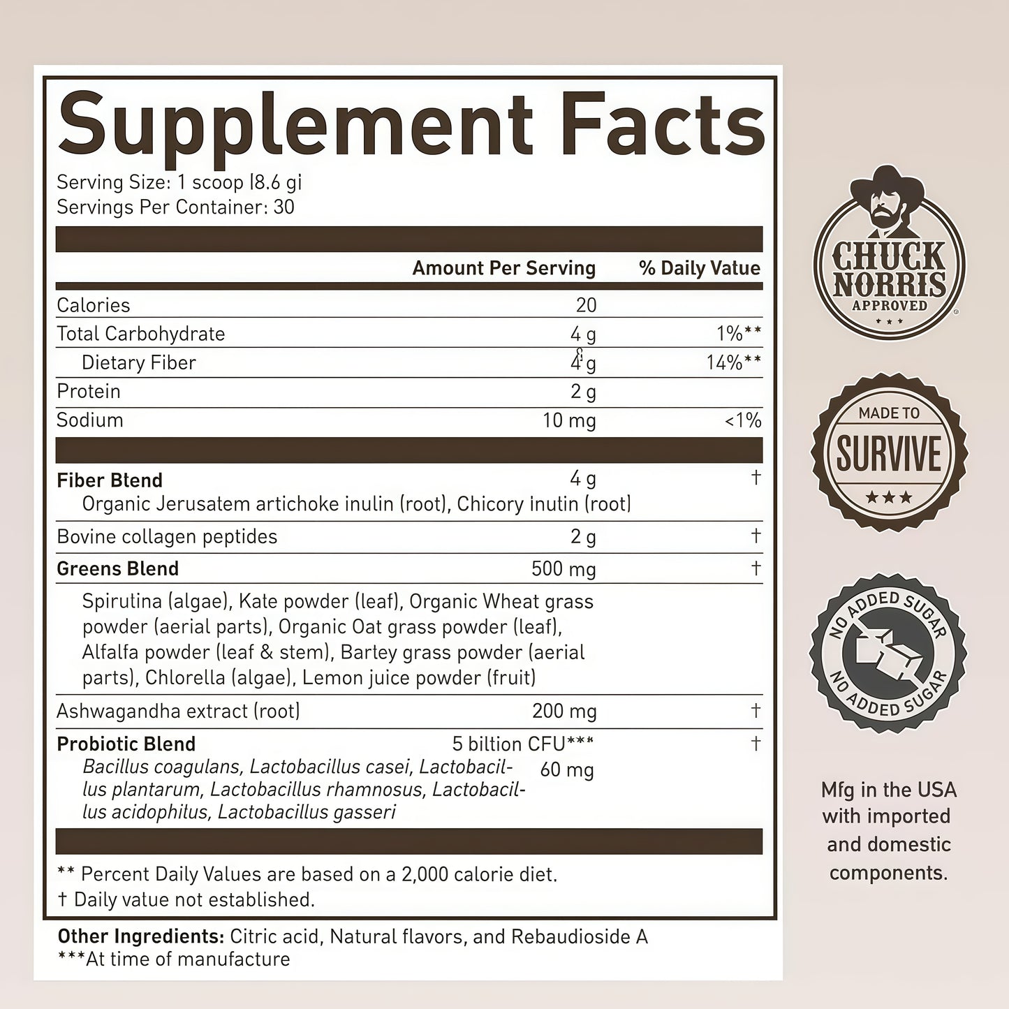 ROUNDHOUSE PROVISION Morning Kick, Zero Sugar Greens Superfood Powder Supplement with Ashwagandha, Collagen, Probiotics, Debloat Drink, 30 Servings (Strawberry Lemonade) by Chuck Norris